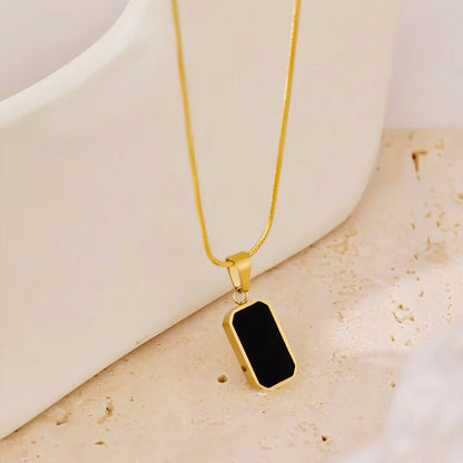 stone 18k gold plated black necklace