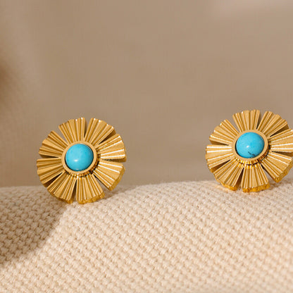 Blue Stone Daisy Flower earrings - WaterProof & Anti Tarnish