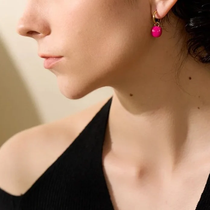 Hot Pink Square Hoops - 18K Gold Plated