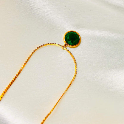 French Green Stone - 18K Gold Plated Necklace