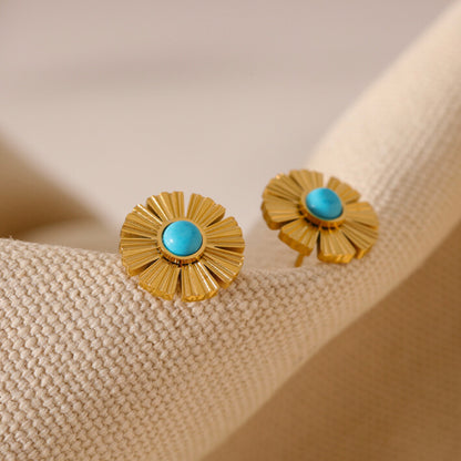 Blue Stone Daisy Flower earrings - WaterProof & Anti Tarnish