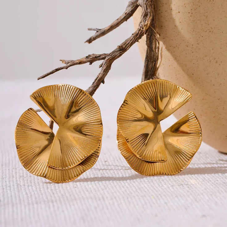 Big Flower - Anti Tarnish 18K Gold Plated Earrings