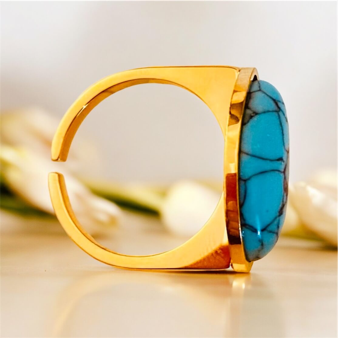 Turquoise Stone - 18K Gold Plated Jewellery Ring