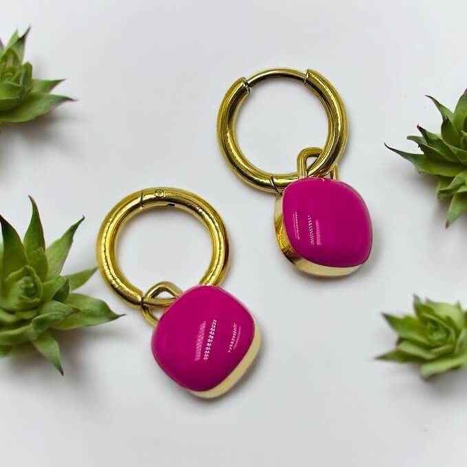 Hot Pink Square Hoops - 18K Gold Plated