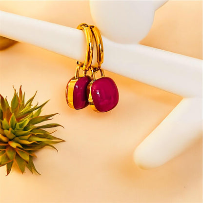 Hot Pink Square Hoops - 18K Gold Plated