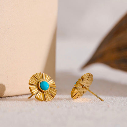 Blue Stone Daisy Flower earrings - WaterProof & Anti Tarnish