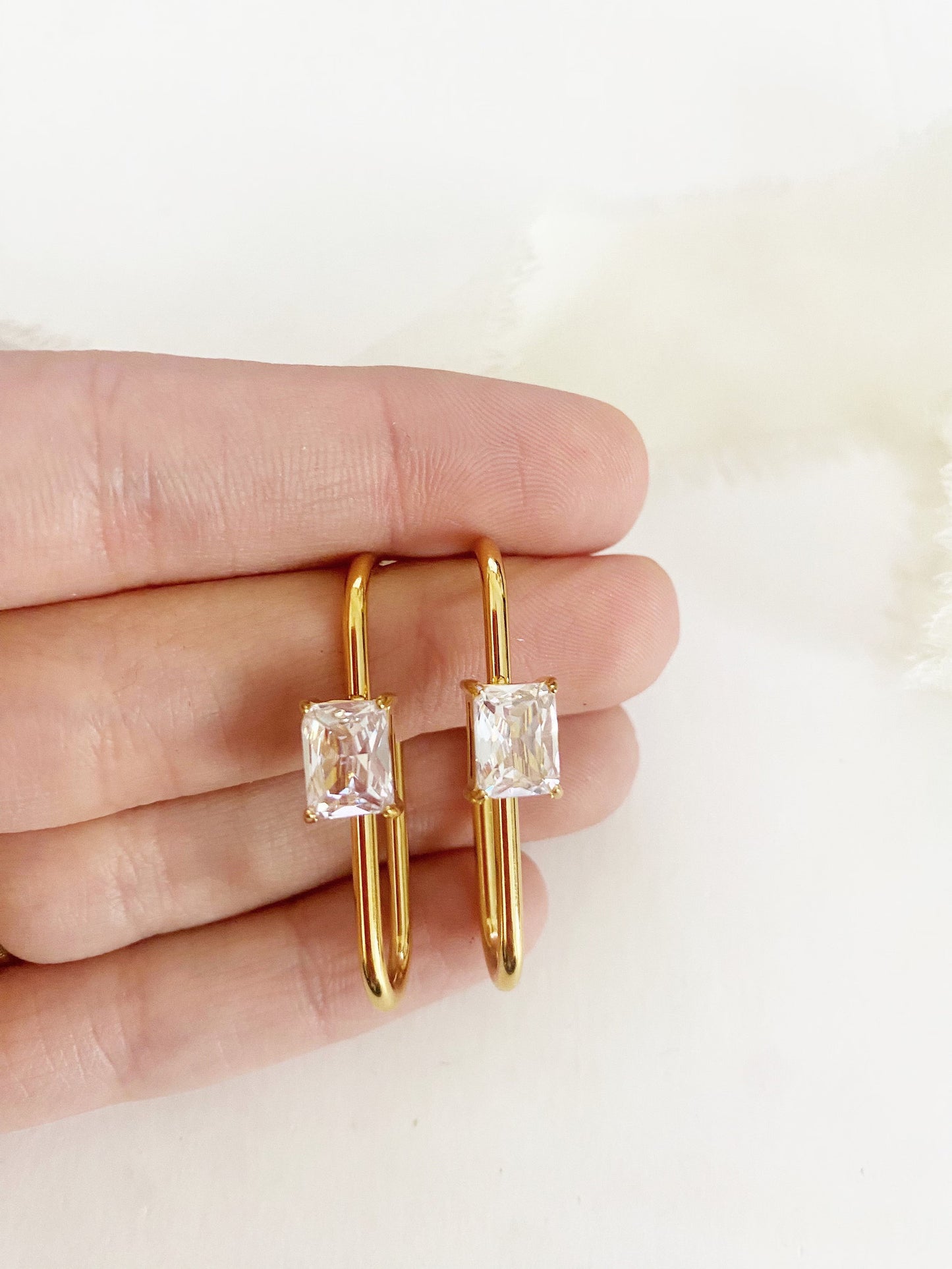 Cubic Zirconia - Anti Tarnish Charm Drop 18k Gold Plated Earrings