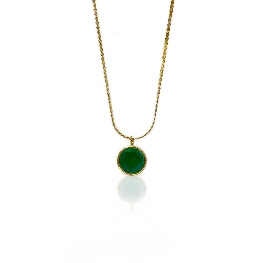 French Green Stone - 18K Gold Plated Necklace