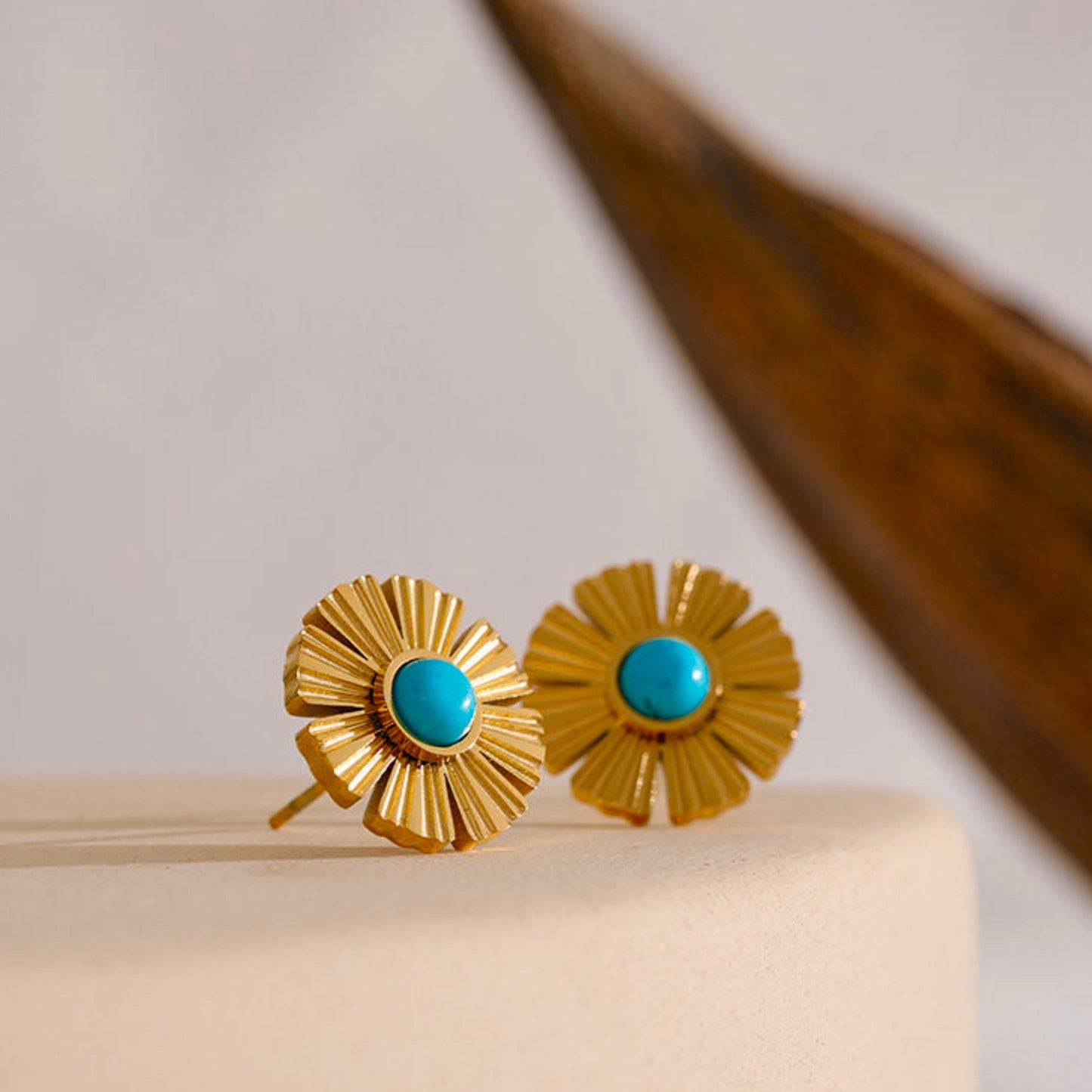 Blue Stone Daisy Flower earrings - WaterProof & Anti Tarnish