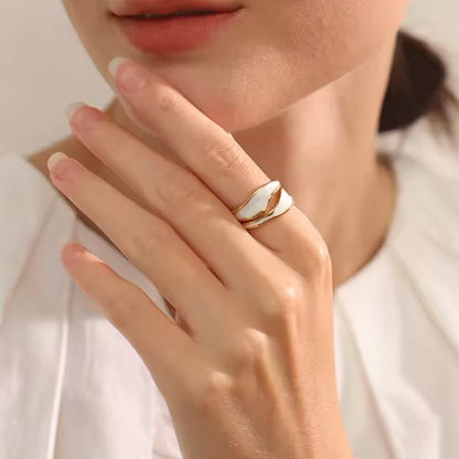 White Enamel Creative- 18K Gold Plated Ring