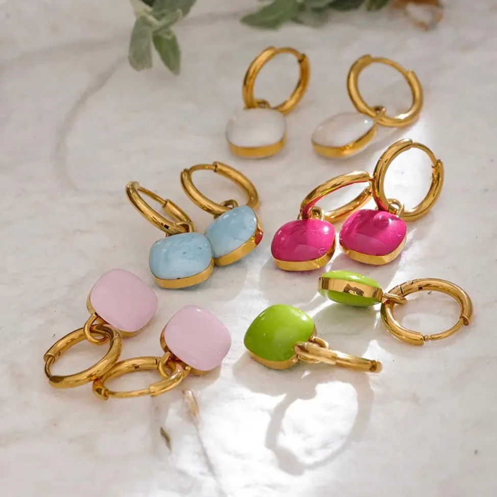 Hot Pink Square Hoops - 18K Gold Plated