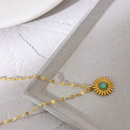 Stone Pendant Flower Pendant Necklace-18K Gold Plated