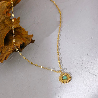 Stone Pendant Flower Pendant Necklace-18K Gold Plated