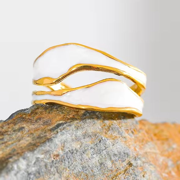 White Enamel Creative- 18K Gold Plated Ring