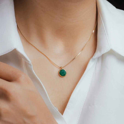 French Green Stone - 18K Gold Plated Necklace