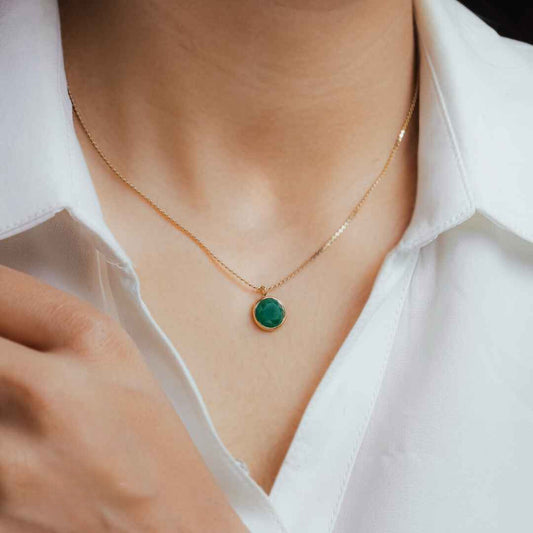 French Green Stone - 18K Gold Plated Necklace