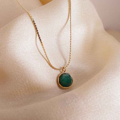 French Green Stone - 18K Gold Plated Necklace