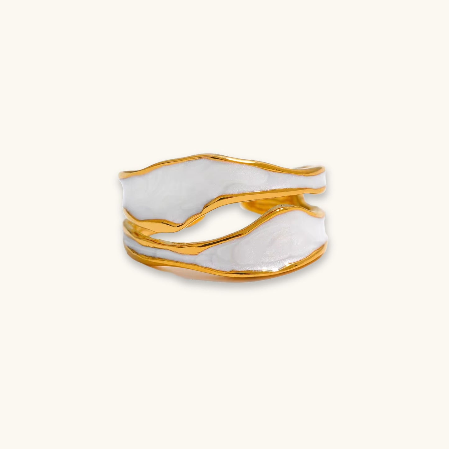 White Enamel Creative- 18K Gold Plated Ring