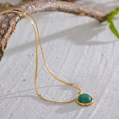 French Green Stone - 18K Gold Plated Necklace