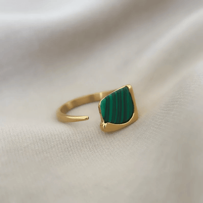 Natural Green Stone Opening Ring - 18K Gold Plated